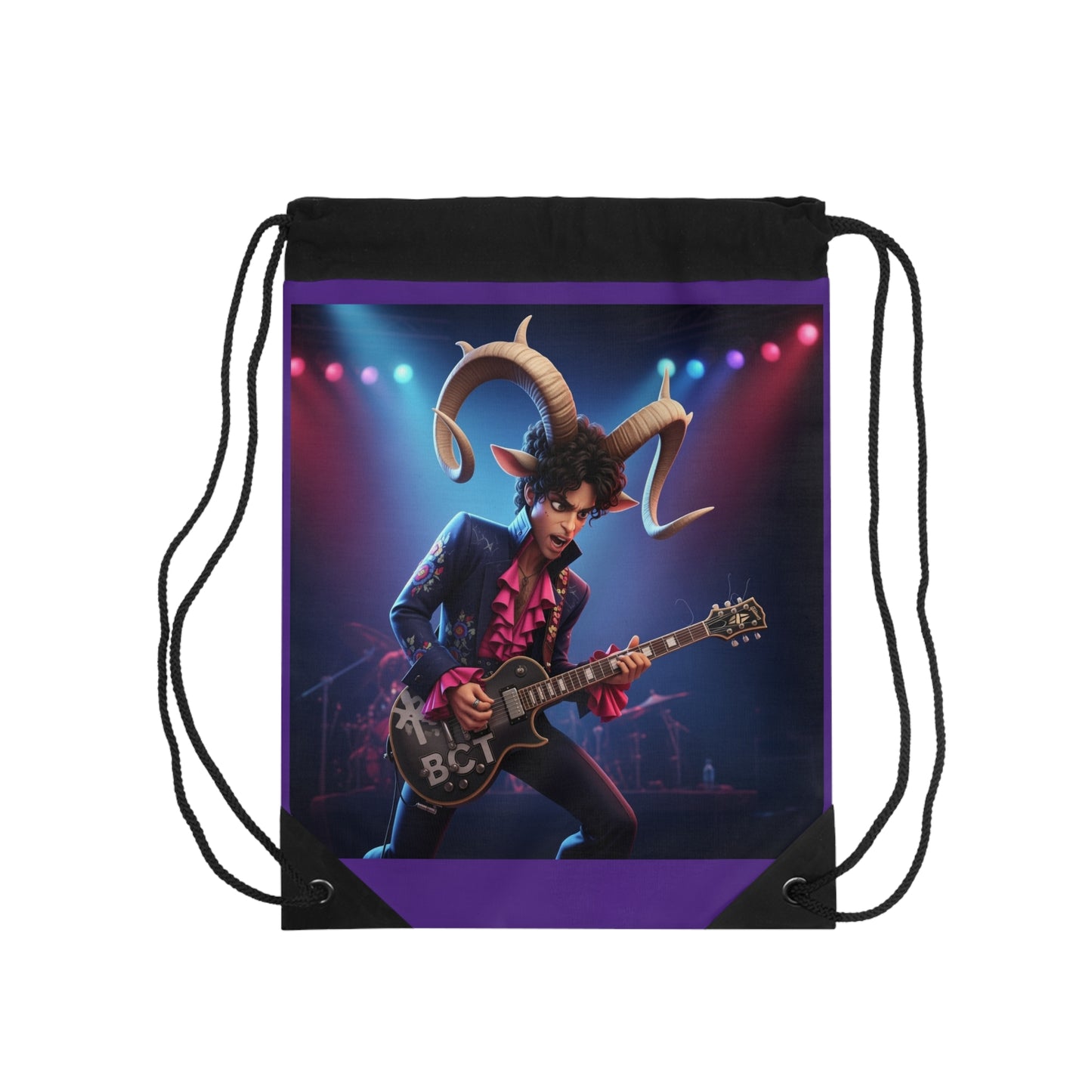 Purple Guitar Goat Drawstring Bag