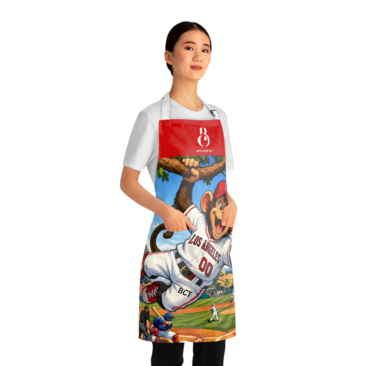 Baseball Los Angeles Playful Monkey Apron - Perfect for Game-Day Cooking & BBQ