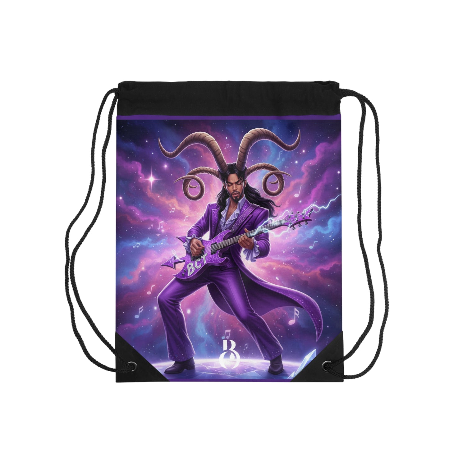 Purple Guitar Goat Drawstring Bag