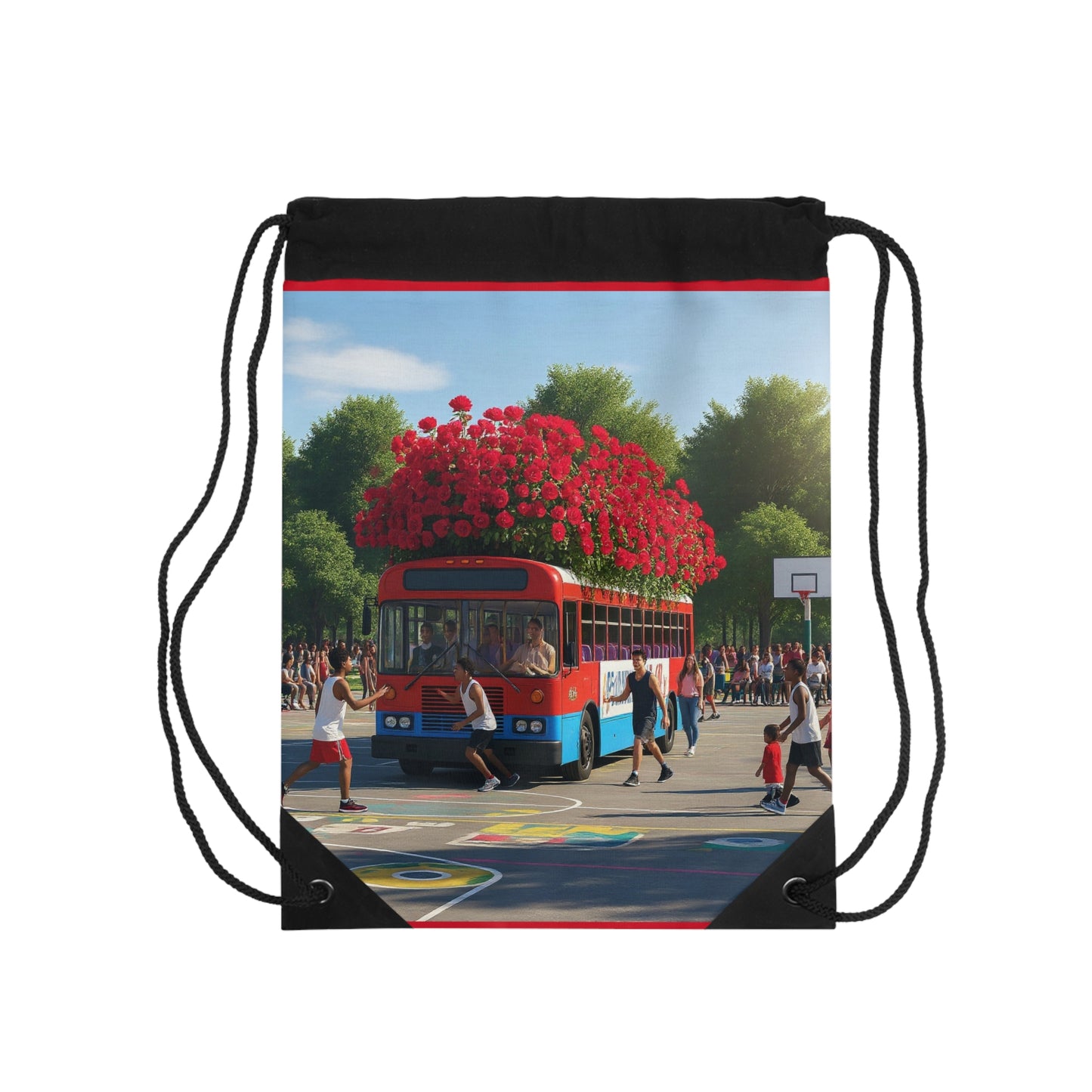 Rose Bus Durable Drawstring Bag