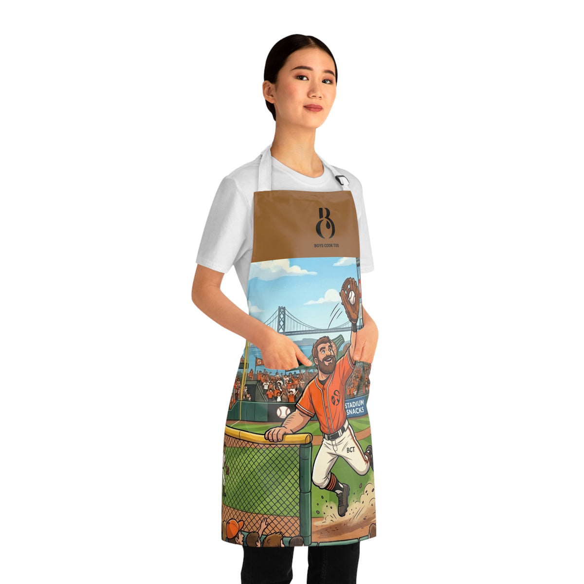 Baseball Catch Apron — Fan Cookout Chef Apron with Stadium Illustration