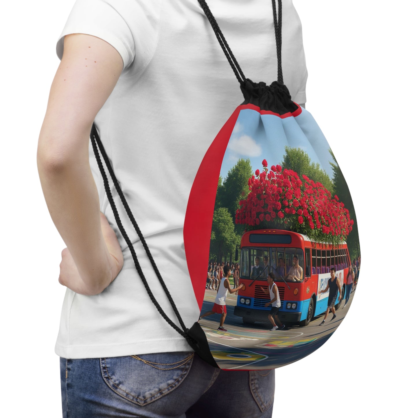 Rose Bus Durable Drawstring Bag