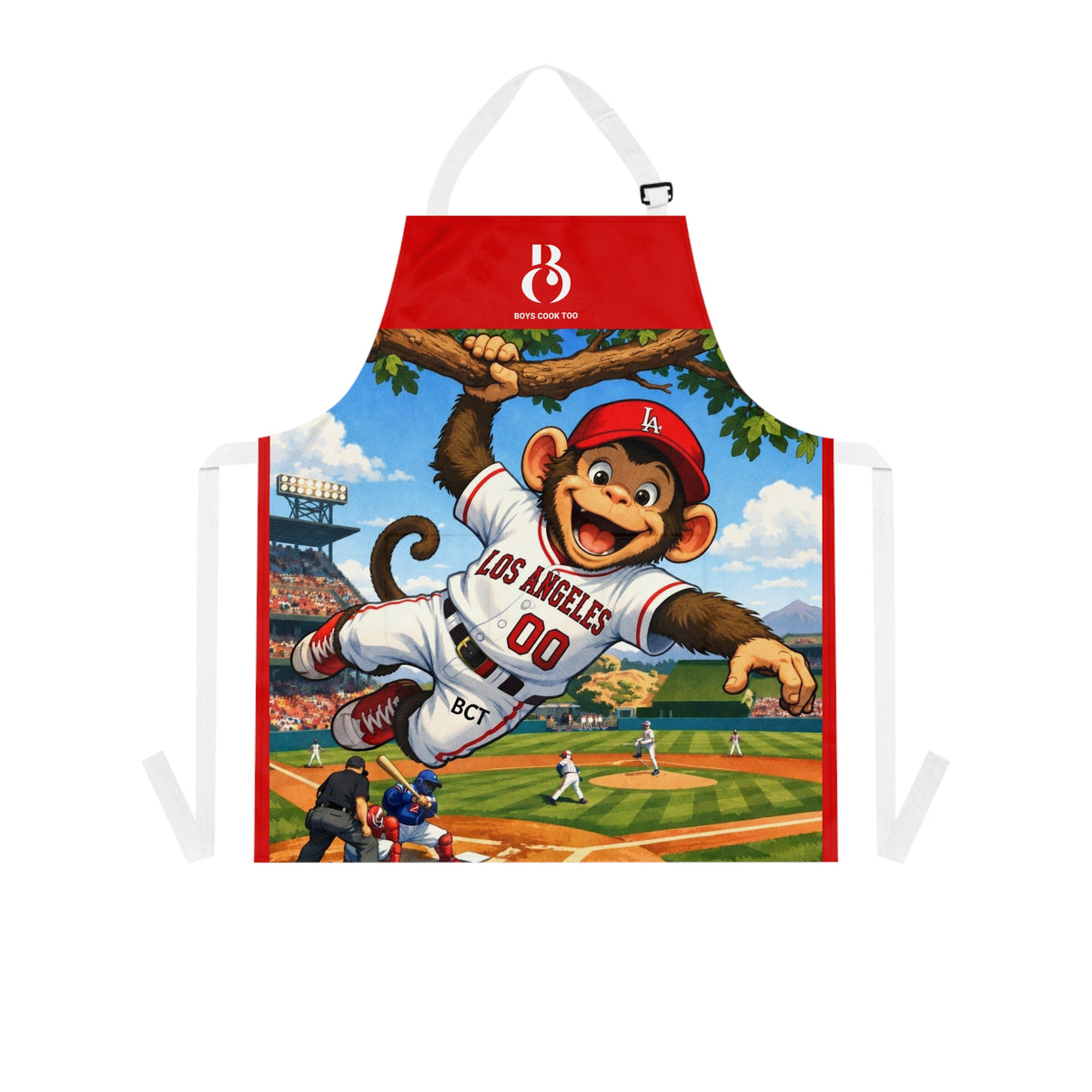 Baseball Los Angeles Playful Monkey Apron - Perfect for Game-Day Cooking & BBQ