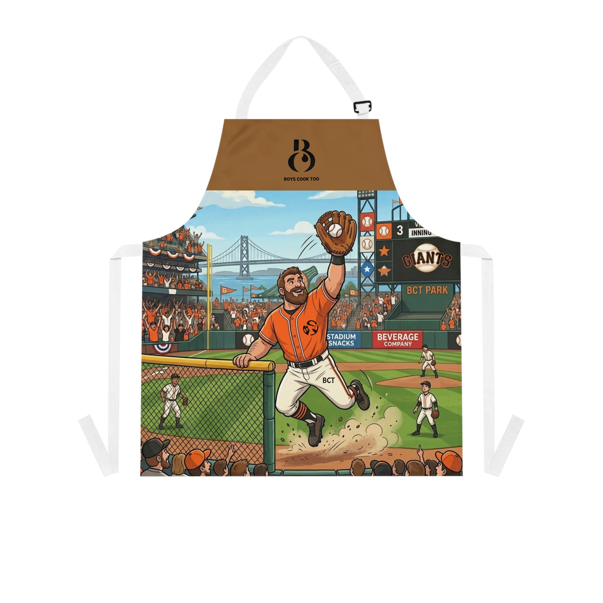 Baseball Catch Apron — Fan Cookout Chef Apron with Stadium Illustration
