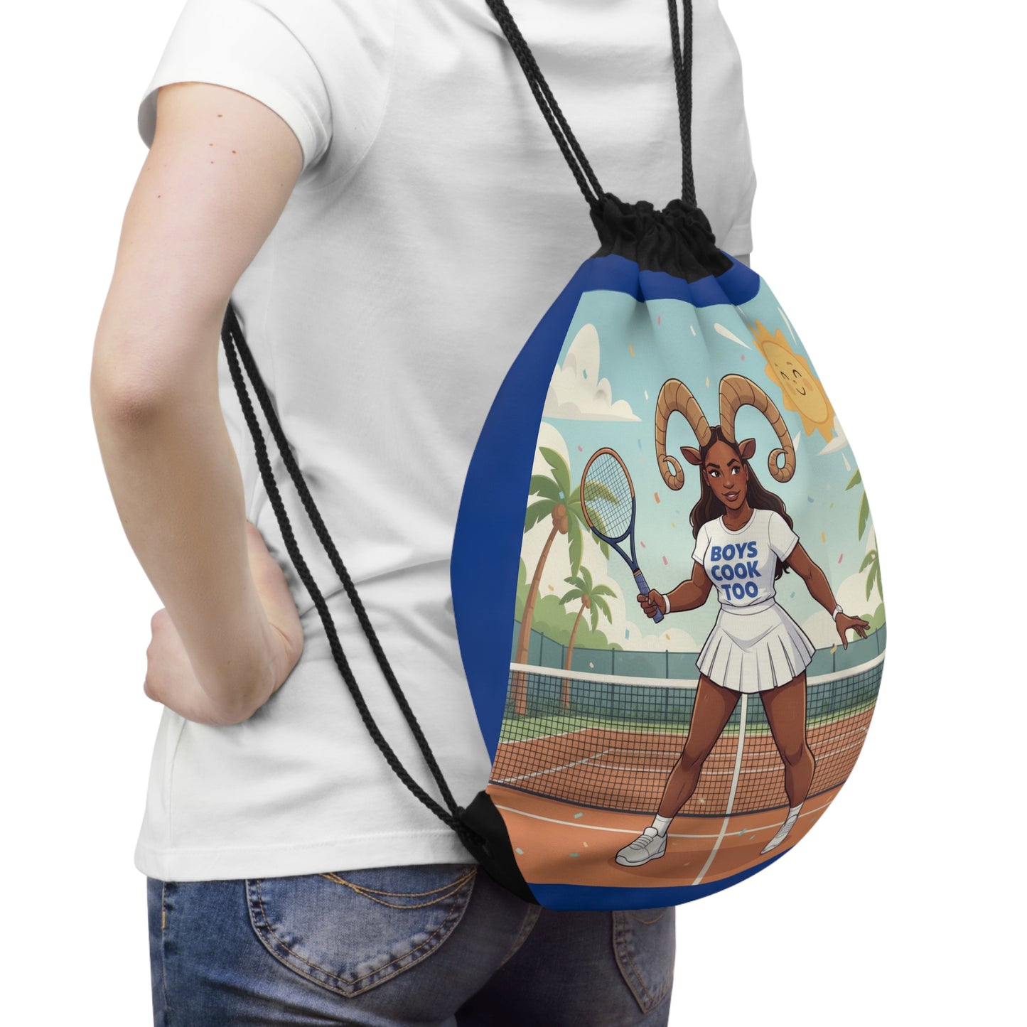 Boys Cook Too Tennis Goat Drawstring Bag