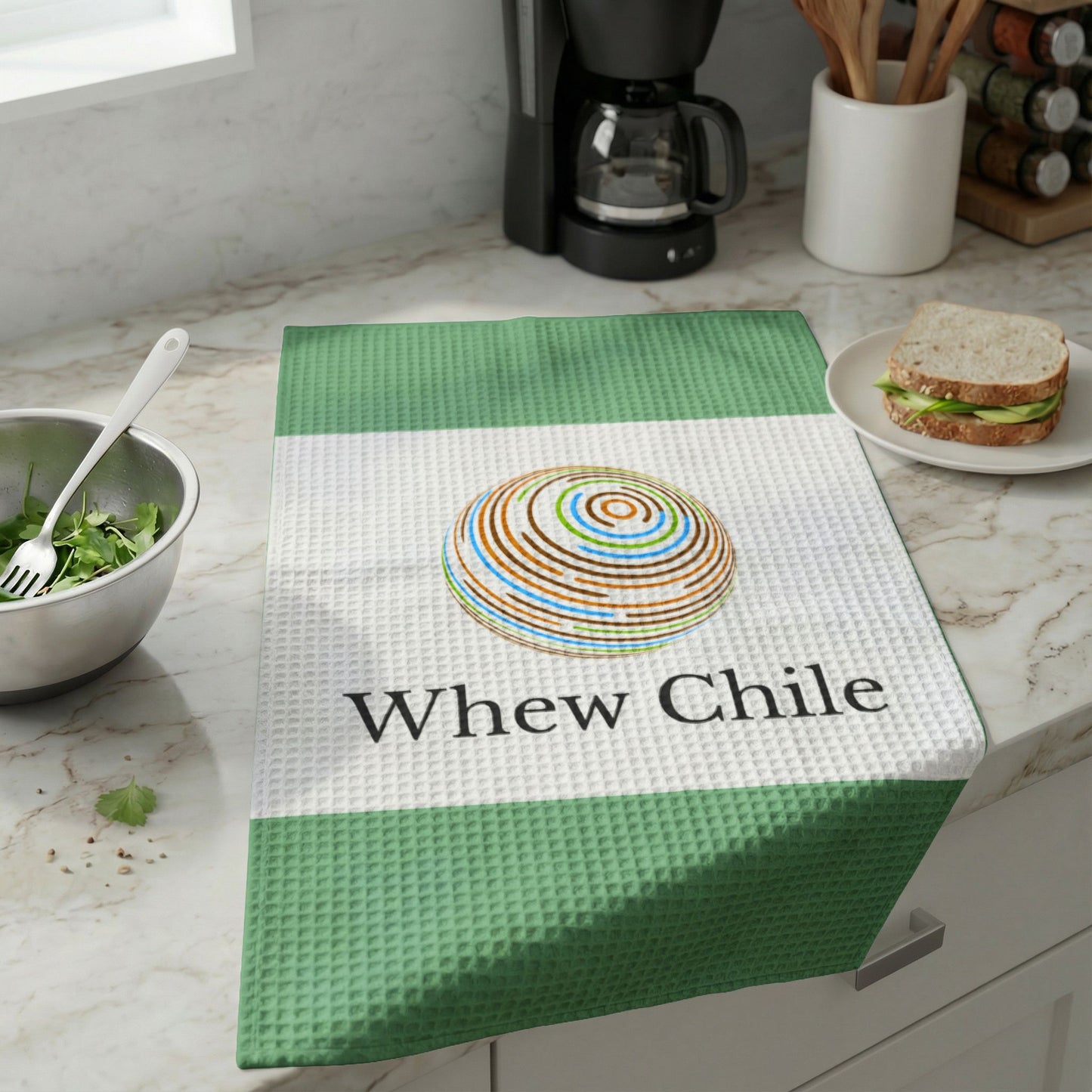 "Whew Chile" Waffle Weave Kitchen Towel Chef Gift