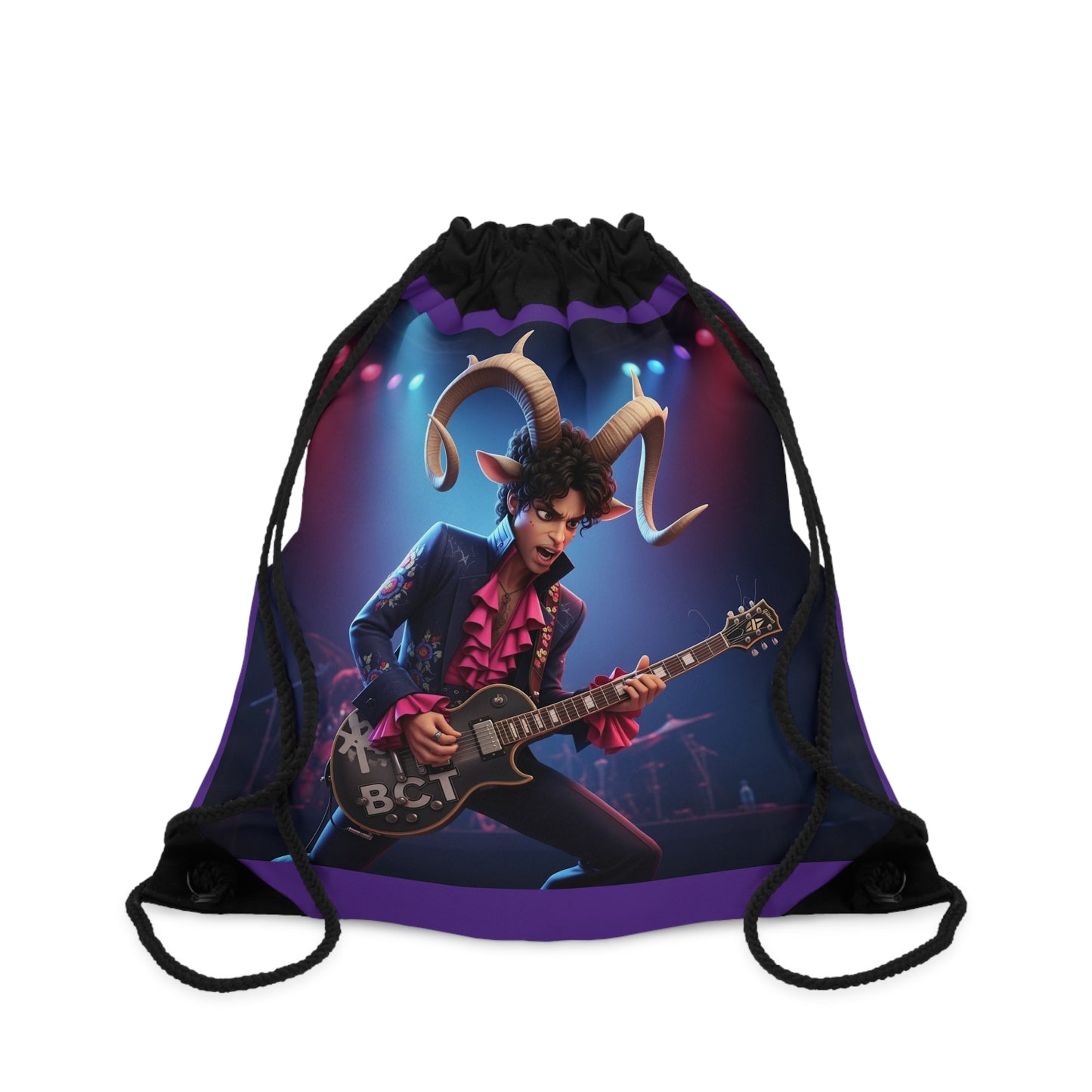 Purple Guitar Goat Drawstring Bag