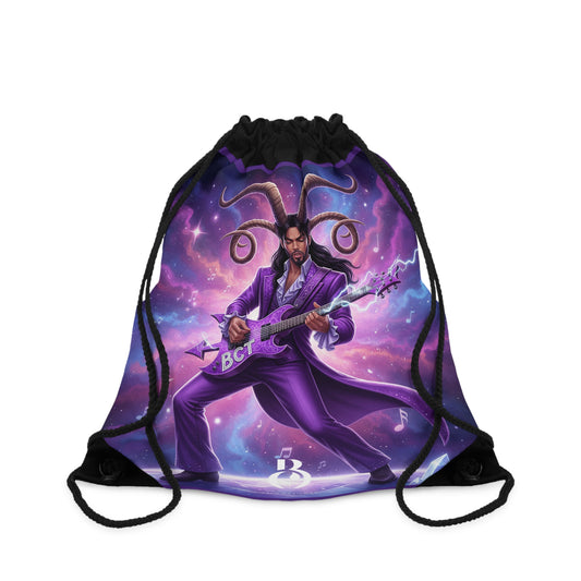 Purple Guitar Goat Drawstring Bag
