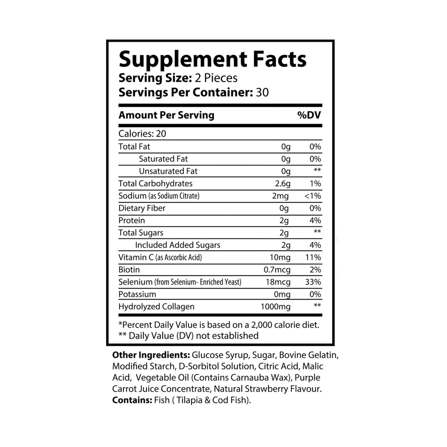 Collagen Peptide Gummies - Dietary Fiber, Protein, Vitamin C, Biotin, Selenium