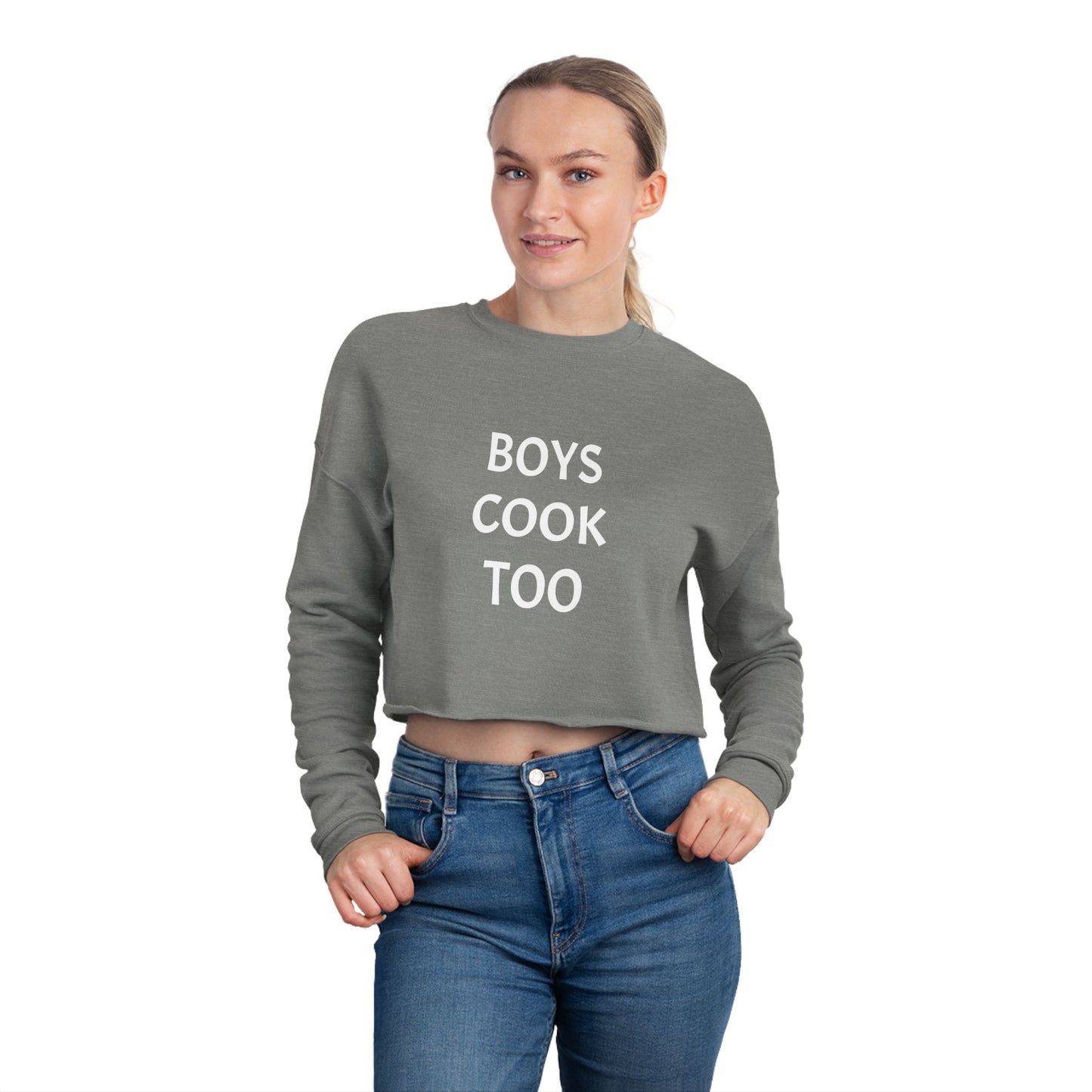 Cute 'Boys Cook Too' Cropped Long Sleeved Shirt