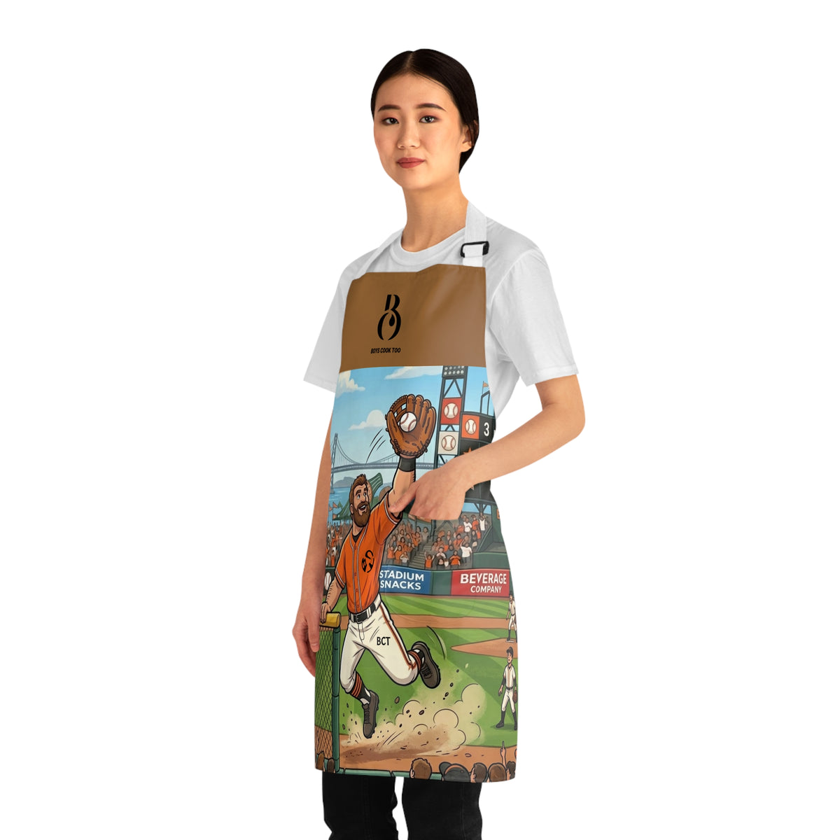 Baseball Catch Apron — Fan Cookout Chef Apron with Stadium Illustration