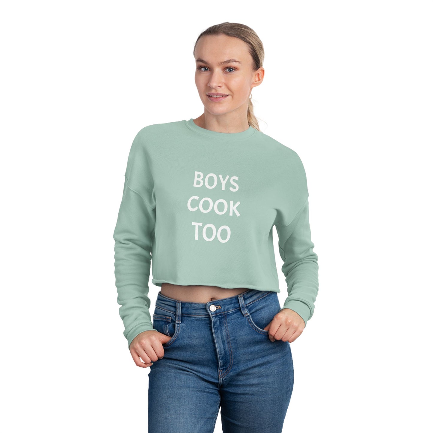 Cute 'Boys Cook Too' Cropped Long Sleeved Shirt