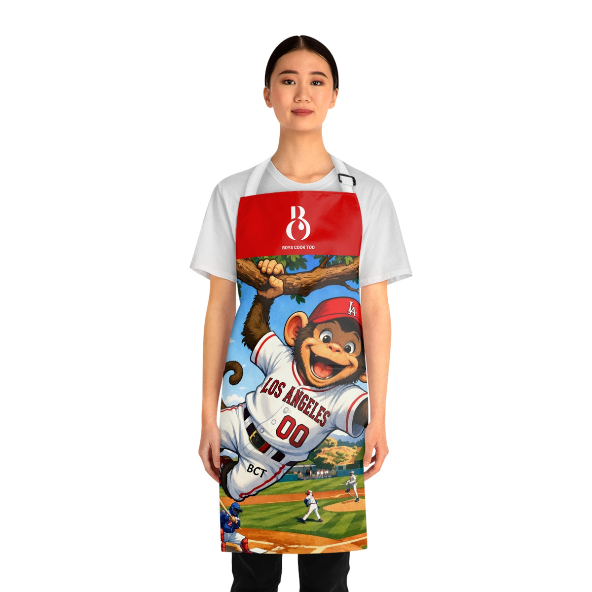 Baseball Los Angeles Playful Monkey Apron - Perfect for Game-Day Cooking & BBQ