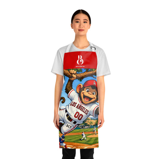 Baseball Los Angeles Playful Monkey Apron - Perfect for Game-Day Cooking & BBQ