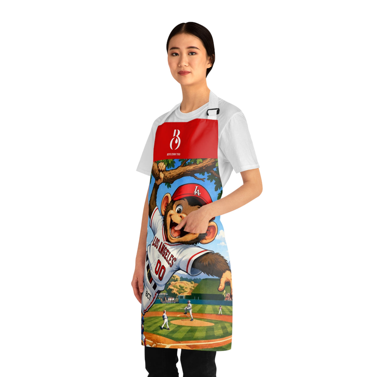Baseball Los Angeles Playful Monkey Apron - Perfect for Game-Day Cooking & BBQ