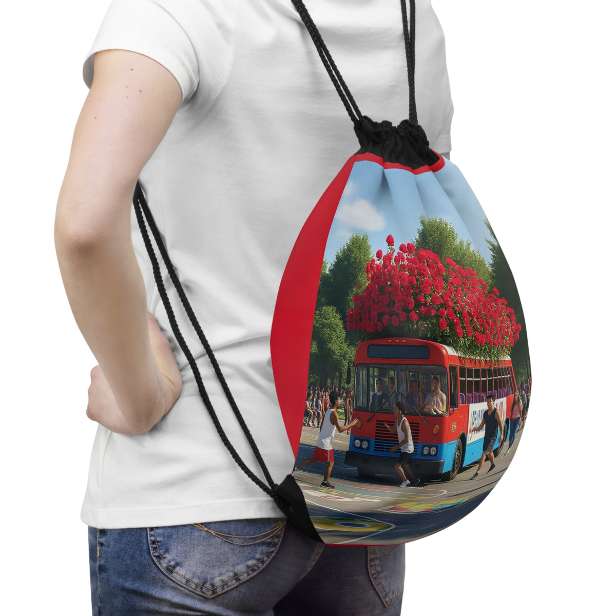 Rose Bus Durable Drawstring Bag