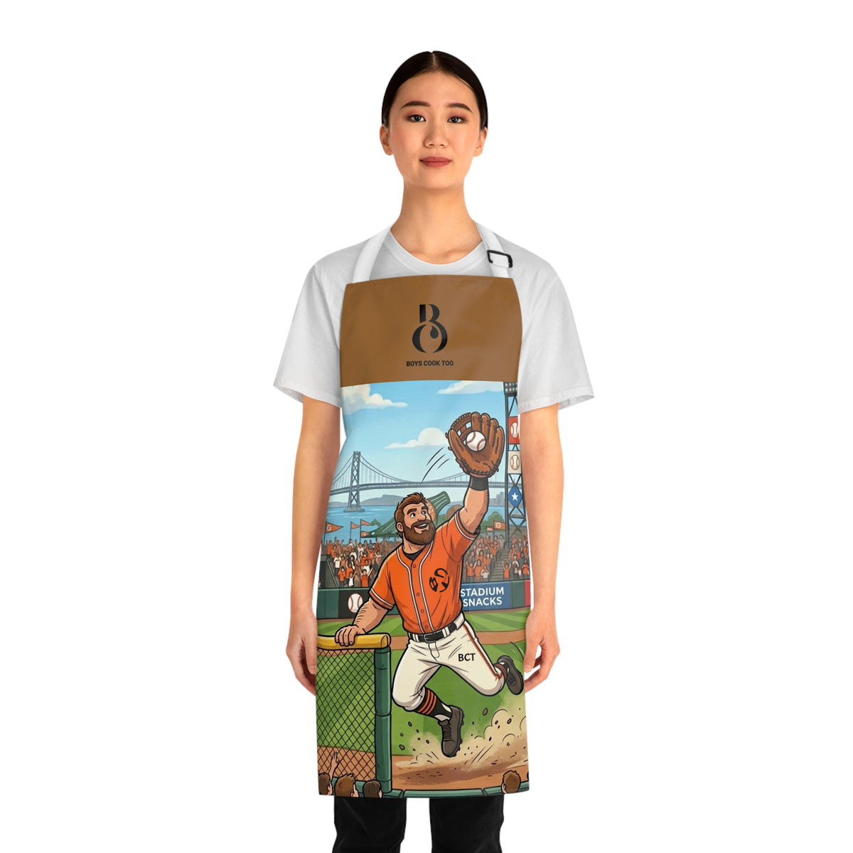 Baseball Catch Apron — Fan Cookout Chef Apron with Stadium Illustration